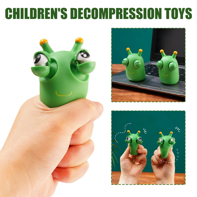 

Grass Worm Squeeze Toy Green Eye Popping Worm Pinch Squishy Toy Stress Reliever Toys Antistress Fidget Christmas Kids Party Gift