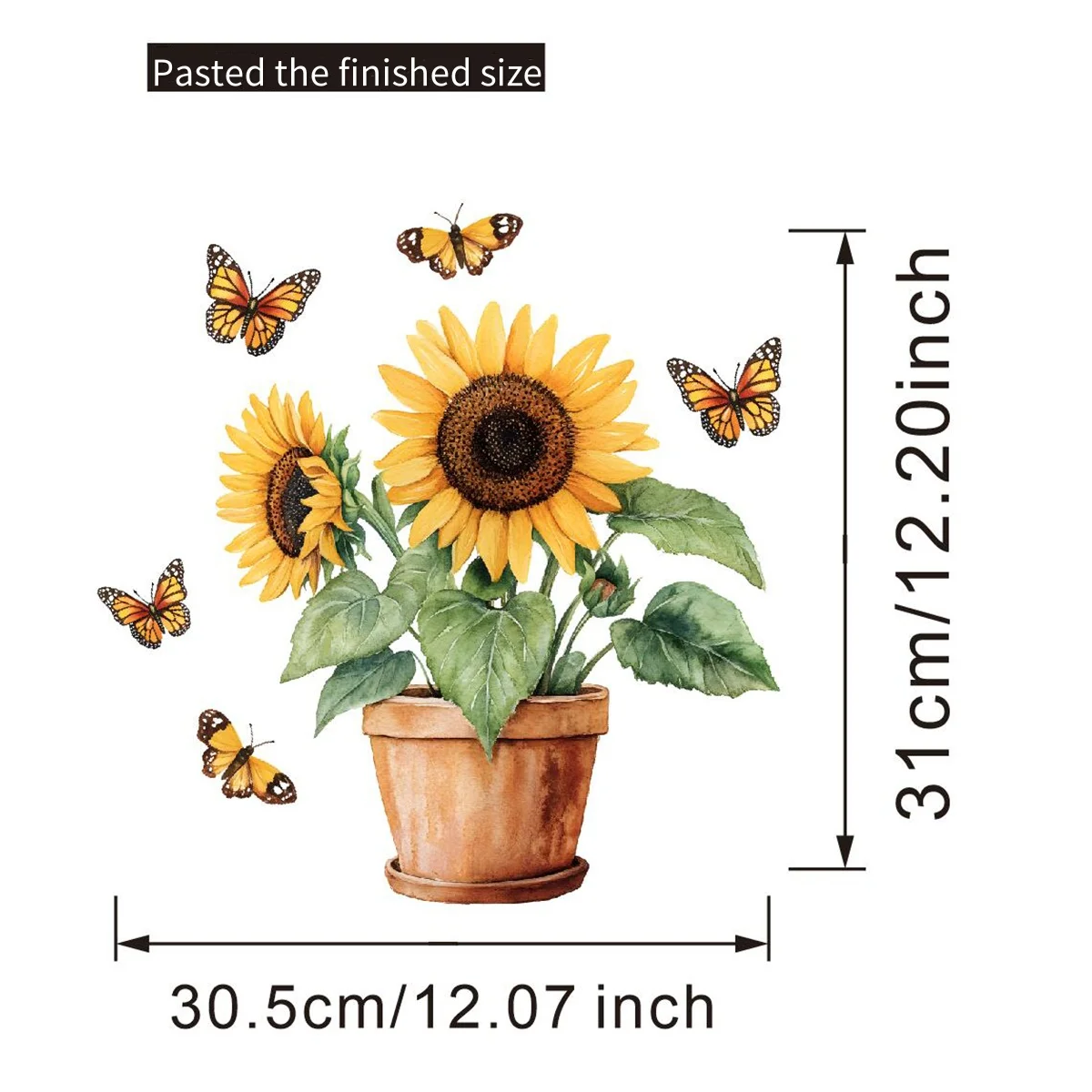1PC Sunflowers potted plants butterflies shop window stickers living room bedroom home decoration glass windows wall sti