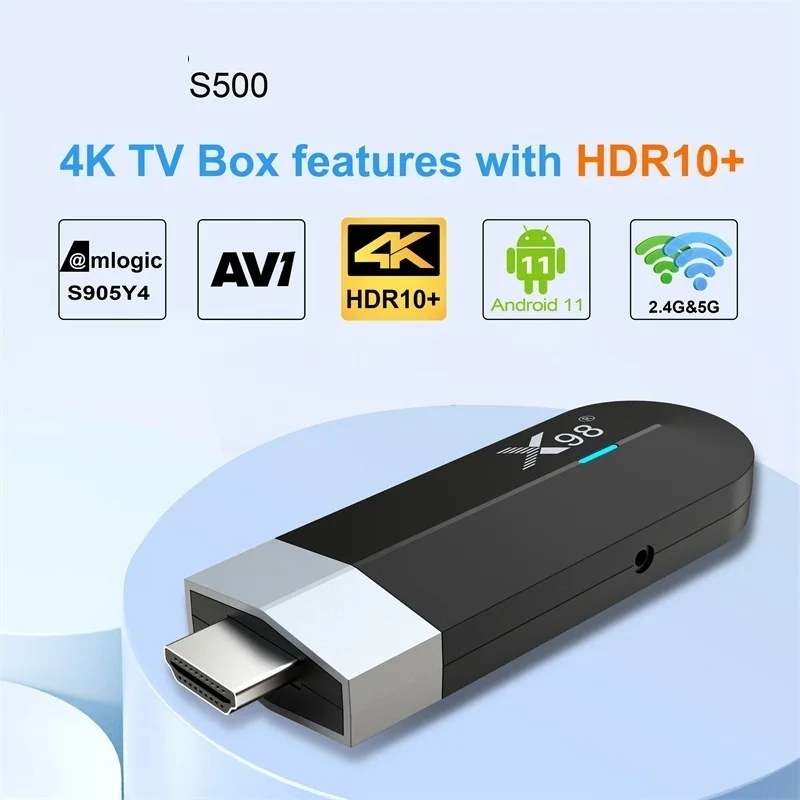 

New X98 S500 Android 11 Smart TV Stick Amlogic S905Y4 Quad Core 4G 32G 4K H.265 HEVC 2.4G/5G Wifi Media Player Set Top Box TV