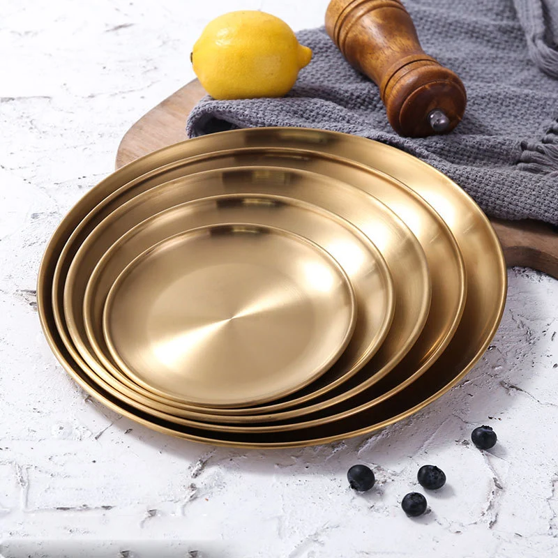 Stainless Steel Storage Tray Round Plate for Fruit Cake Steak Snack Kitchen dining dish