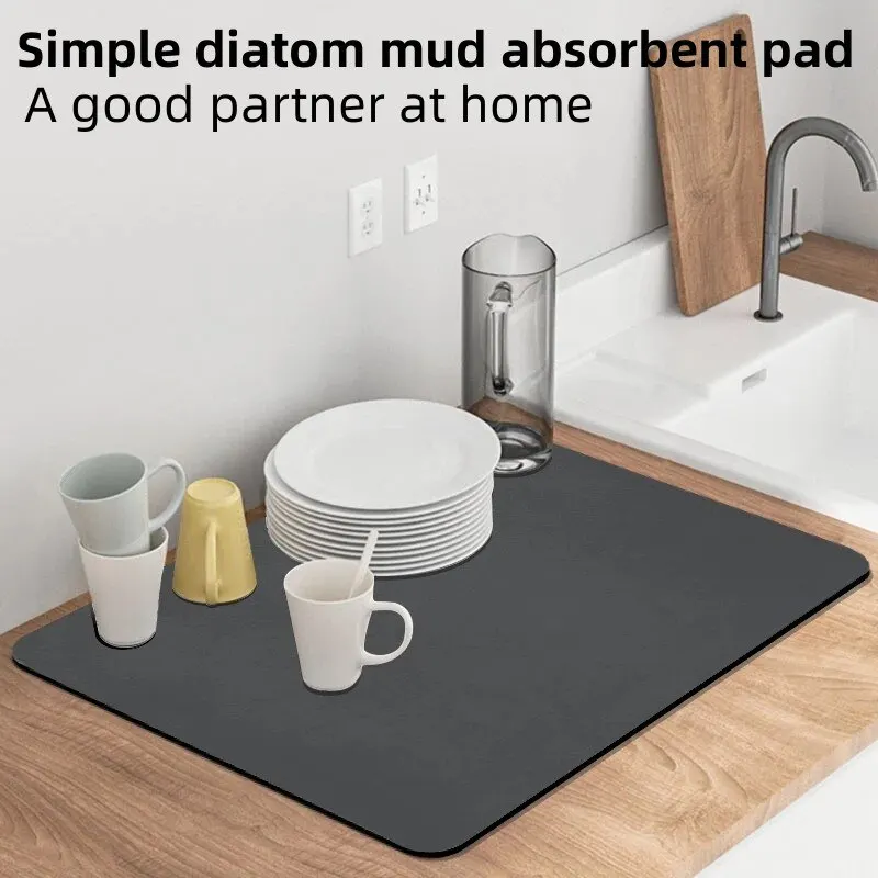 Description Picture 2 of item1pcs Tableware Mat Super Absorbent Coffee Plate Large Kitchen Absorbent Drying Pad Quick Drying Drainage Pad Gray Blue
