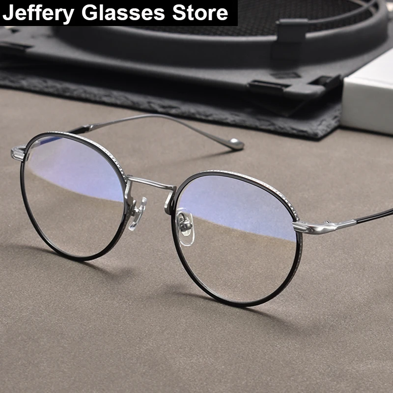 

Fashion Round Pure Titanium Glasses Frame Men Women Vintage Hand-made Prescription Eyeglasses Myopia Spectacles Anti Blue Lenses