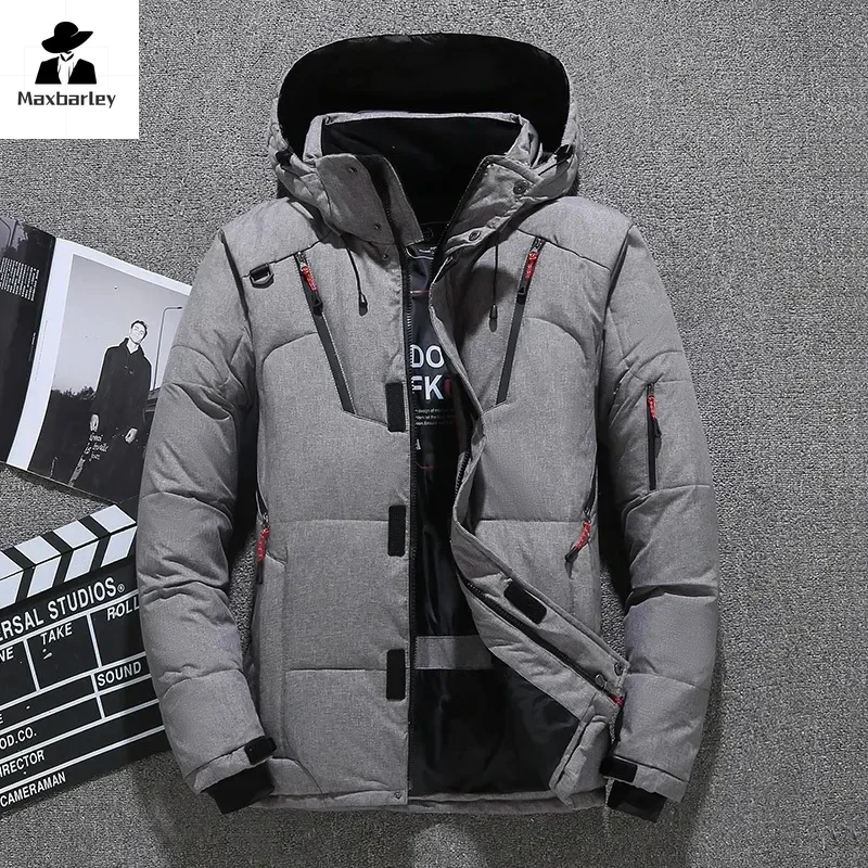 Mens White Duck Down Jacket Warm Hooded Thick Puffer Jacket Coat Male Casual High Quality Overcoat Thermal Winter Parka