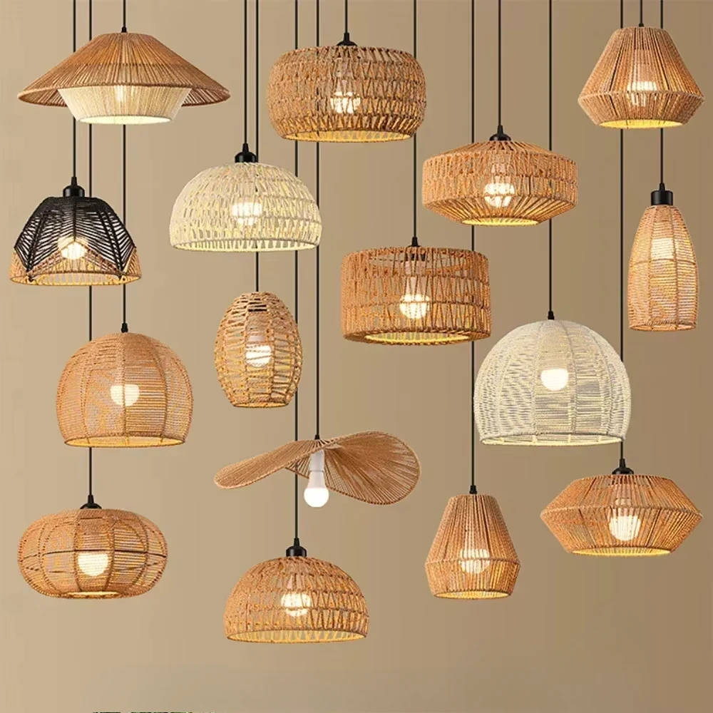 Wicker Lamp Creative Design Rattan Ceiling Light for Teahouses Homestays Decorative Pastoral Retro Pendant Light Fixture