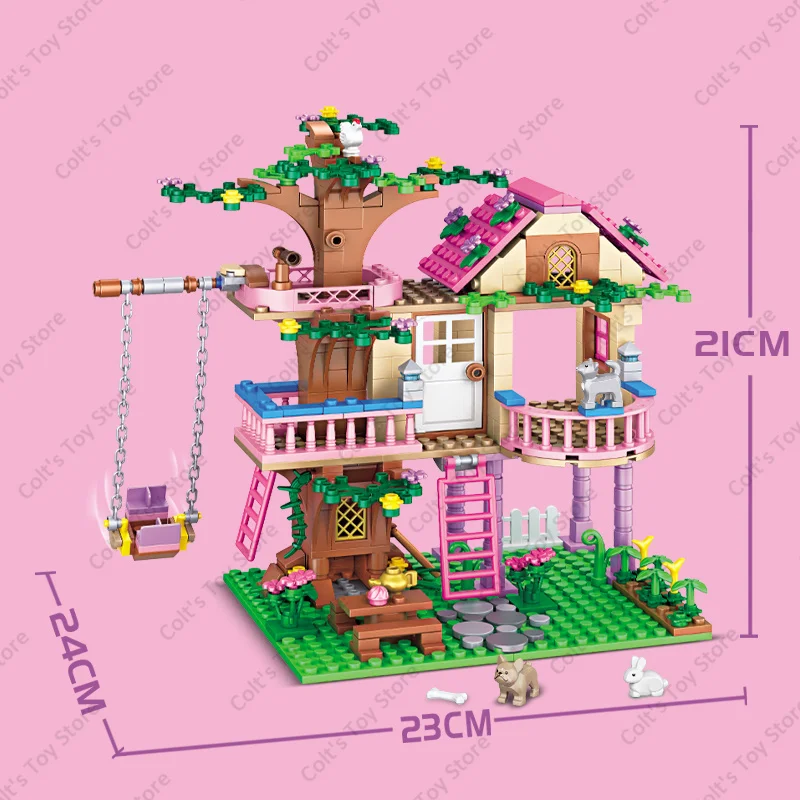 2024 Girls Friendship Tree House Villa Castle Building Blocks Classic Friends Girl's Model Figures Toys For Kids Birthday Gift 6