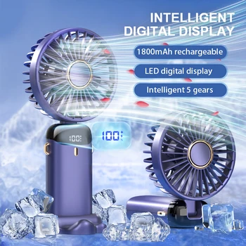 2024 New 1800mAh Portable Fan Rechargeable 90° Foldable Fan Mini Air Conditioner Small Fan Air Cooler with LED Digital Display 1