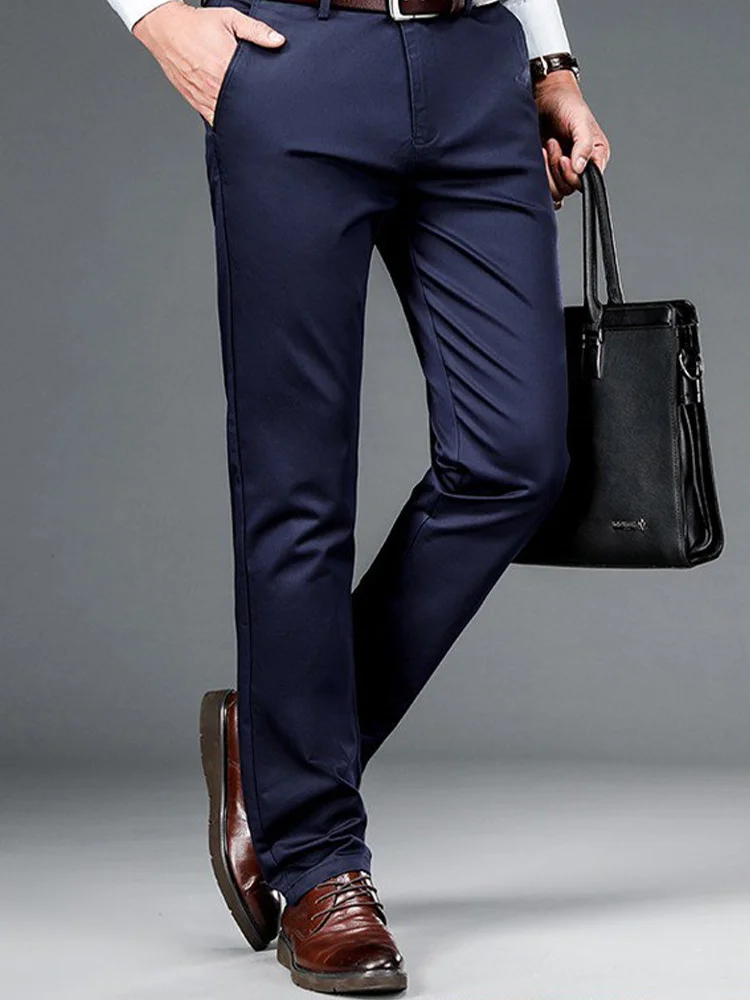 Summer High Elastic Ice Silk Trousers for Men Business Dress Pants