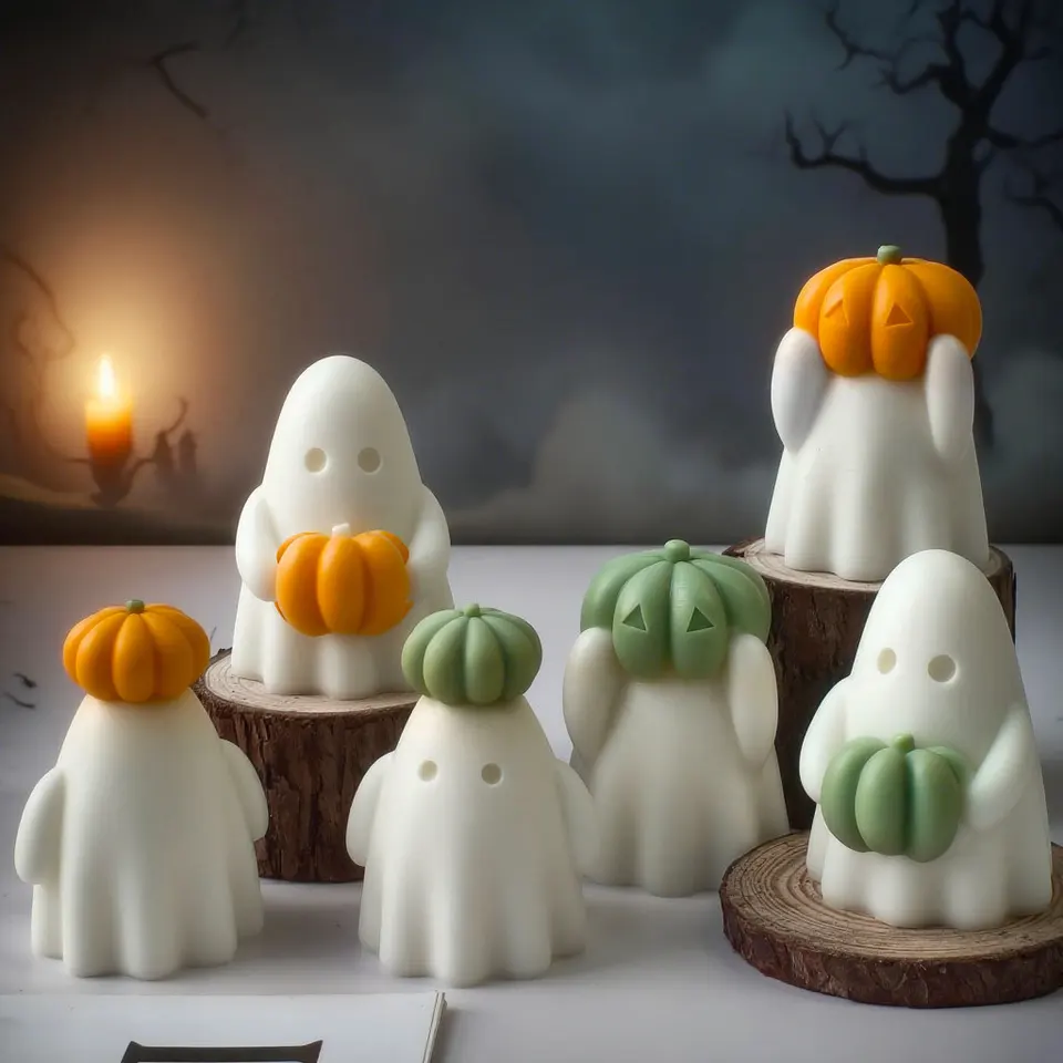 thumbnail interactive-video image 1 of Halloween Ghost Pumpkin Silicone Mold DIY Pumpkin Aroma Candle Plaster Decoration Mould Halloween Spook Candle Making Supplies 1 of 13
