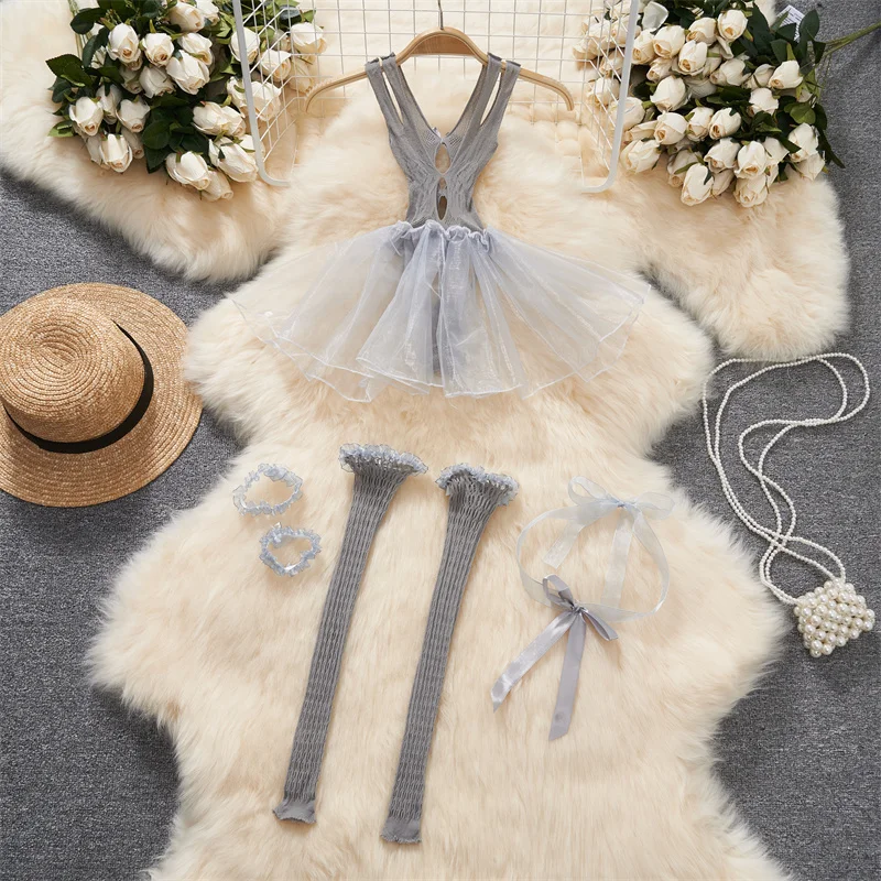 Sexy Lace Gauze Patchwork Strap Bodysuit Hollow Sleeveless Slim backless Women Erotic Lingerie Hotsweet Bow Night Maid Cosplay