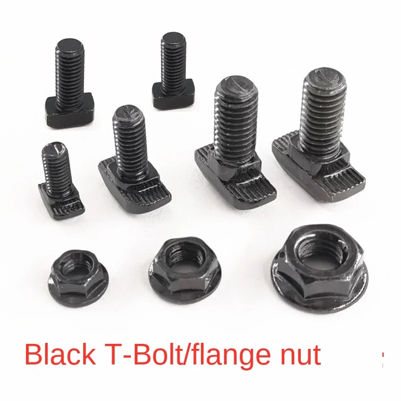 2050PcsBlack2020303040404545EuropeanStandardTboltFlangeNut
