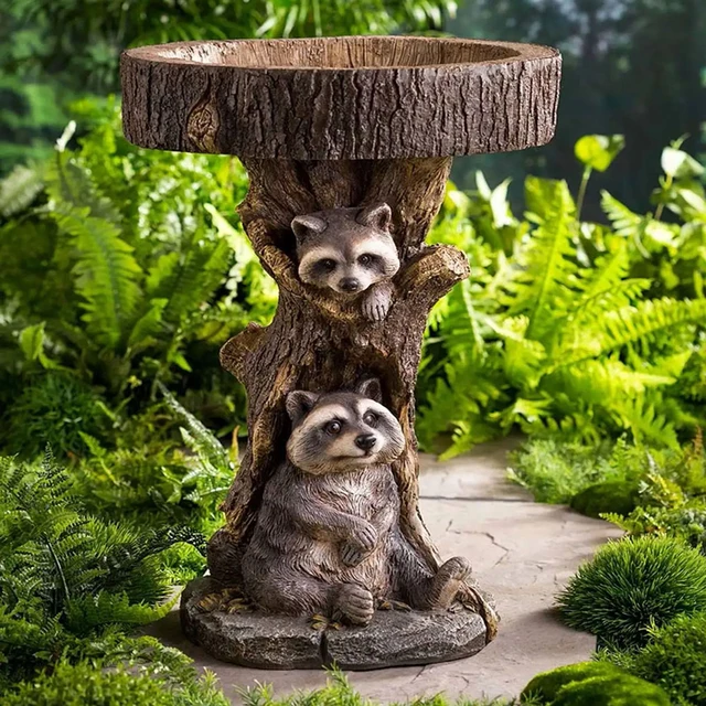Resin Raccoon Birdbath Polyresin Antique Garden Bird Bath For Home Garden Yard