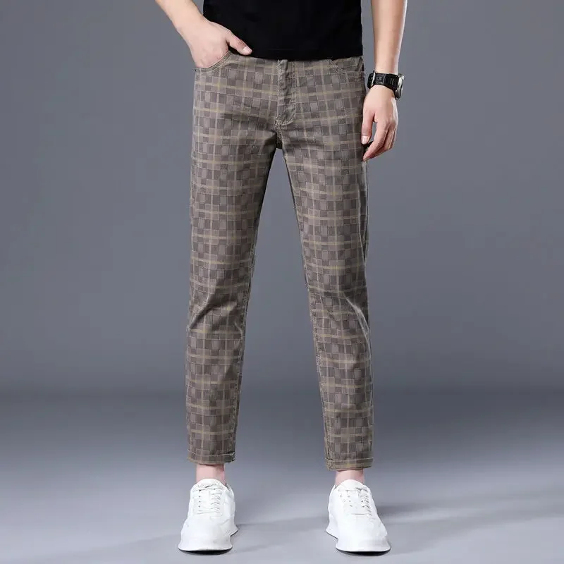 thumbnail image 1 of Pantalones casuales de verano para hombre, de algodón, ajustados, de talla grande, nuevos, estéticos, de estilo coreano, de diseñador clásico, 1 of 5