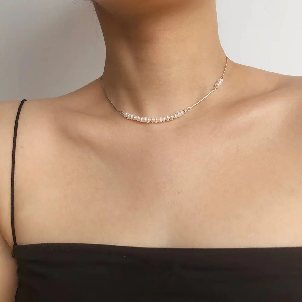 New natural freshwater pearl necklace baroque pearl jewelry women's Party Wedding not show steel accessories