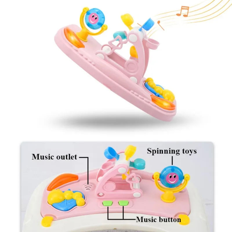 2 in 1 Baby Walker with Music & Light Spinning Toy Dining Tray Safety Brake Floor Mats Push Handle Baby Push Walker Anti-slip 2