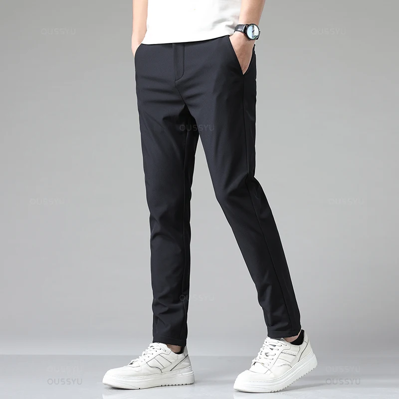 Mingyu Brand Spring Summer Stretch Pants Men Thin Elastic Waist Business Straight Classic Solid Color Black Casual Trouser Male 3