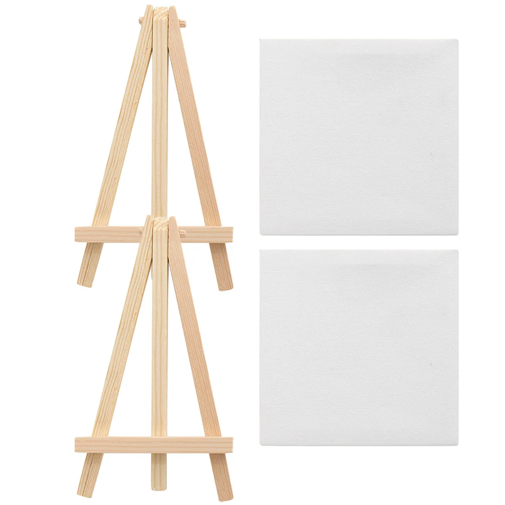 2 Sets Desktop Easel Mini Oil Painting Board Delicate Canvas Decorative White Multi-function Panels with Parent-child