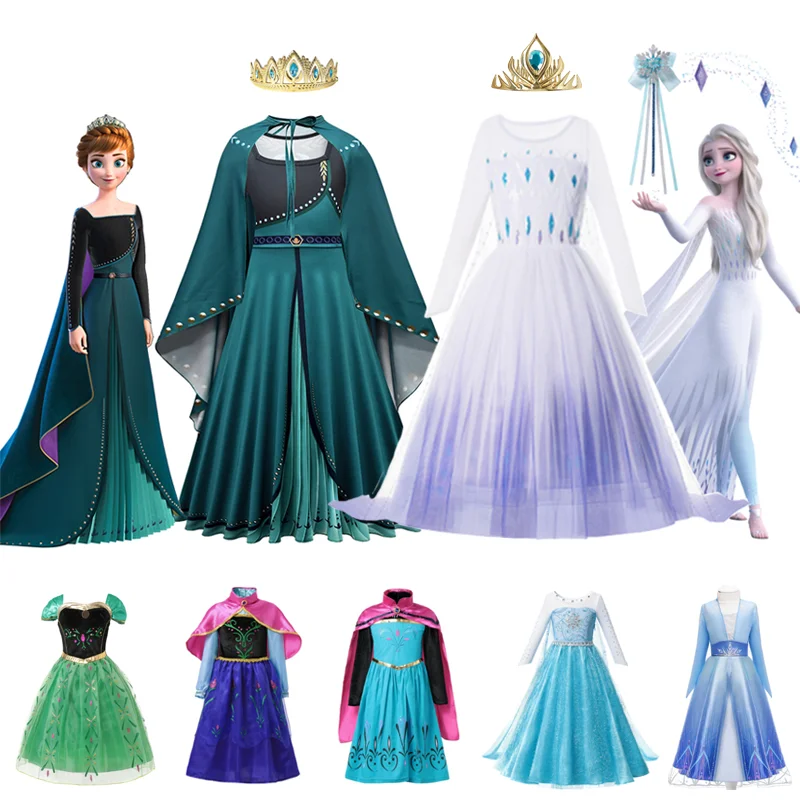 Disney Frozen 2 Costume For Girls Princess Elsa Dress White Sequined Mesh Ball Gown Kids Snow
