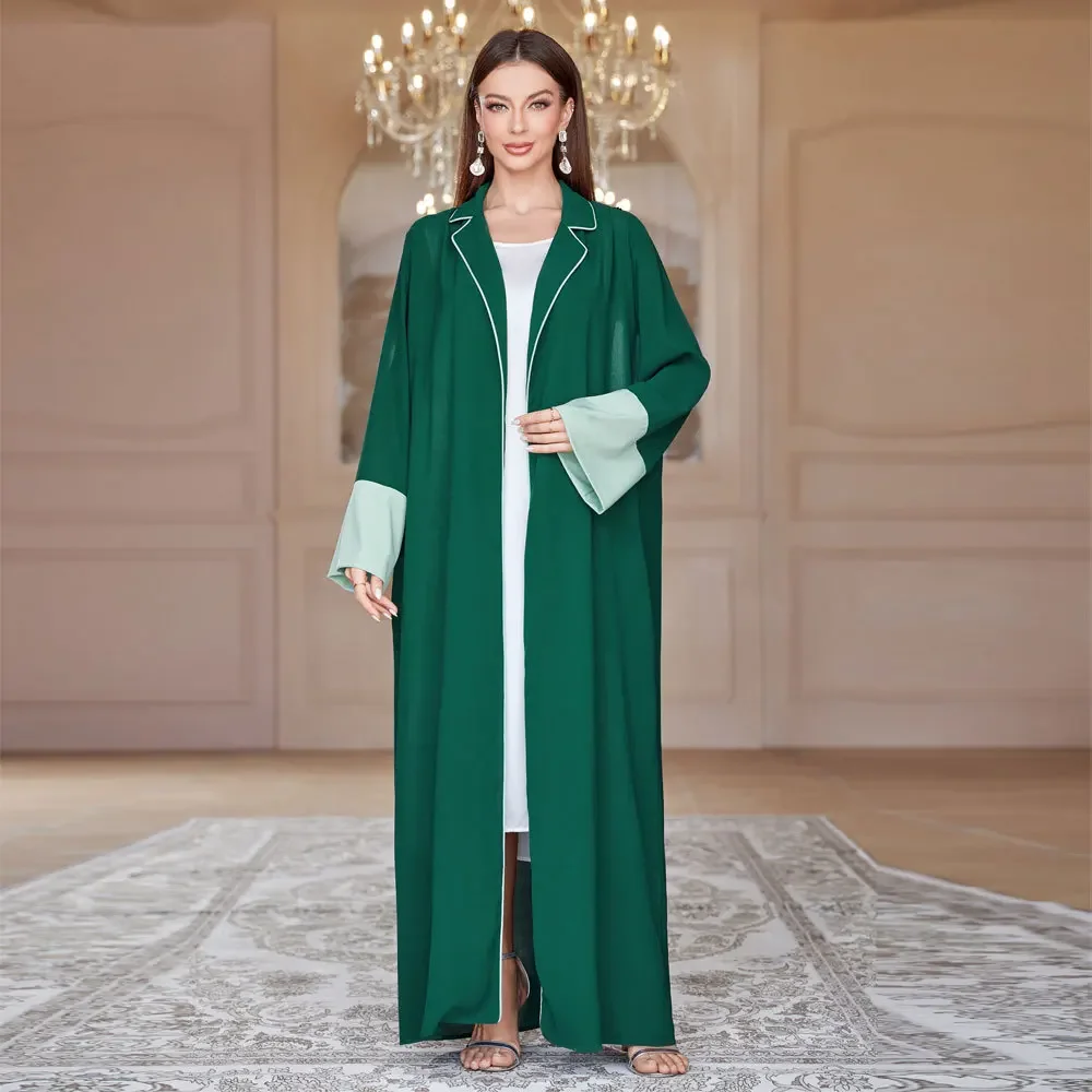 Green Open Abaya with Hijab Arabic Kimono Muslim Fashion Saudi Abayas for Women Dubai Luxury Party Dress Turkey Islam Outfit