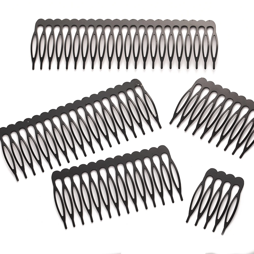 Black Metal Side Combs para Mulheres, Grampos de Cabelo, Hairpin, DIY Jewelry Making, Wedding Hair Comb, Headwear Acessórios, 5-22 Dentes, 10Pcs