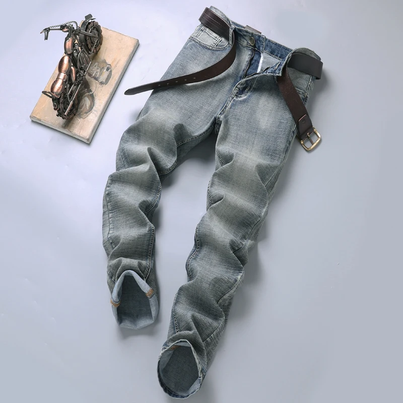 Vintage Gray Jeans Men's Daily Classic Wear Office Simplicity2024New Loose Straight Stretch Men's Clothing Business Trousers