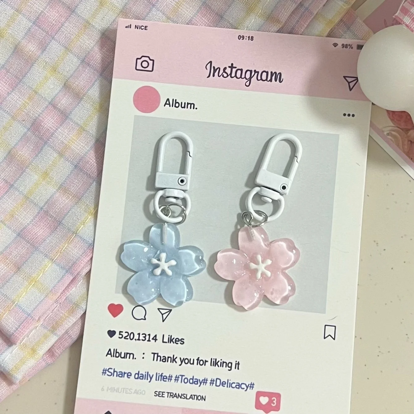 Sakura Key Chain - Translucent Flower Doll Pendant