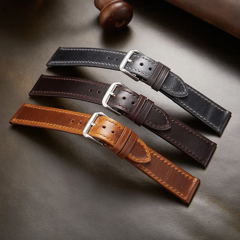 Vintage Style Oil Wax Leather Business Watch Strap - High Quality Watchband Accessory