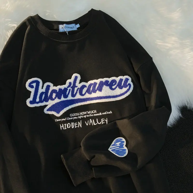 

Harajuku Retro Letter Embroidered Sweatshirt Harajuku Hoodie O-Neck Long Sleeve Top 2022 Fall New Fashion Apparel