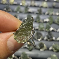Unit One Piece 925 Silver With Natural Moldavite Rough Free Gemstone Jewelry Finger-Rings For Gift 1