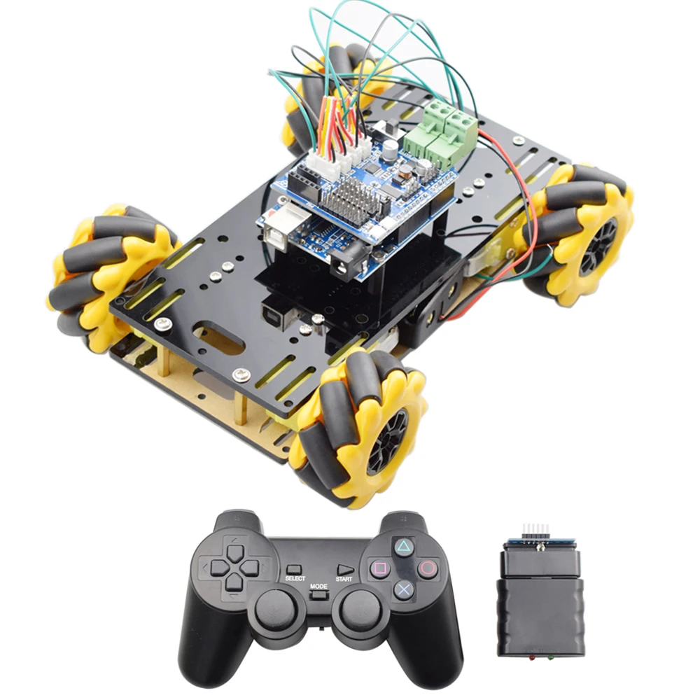 아두이노 PS2 컨트롤 4WD 미니 옴니 메카넘 휠 로봇카 더블 아크릴 섀시 TT 모터 DIY 스타터 키트