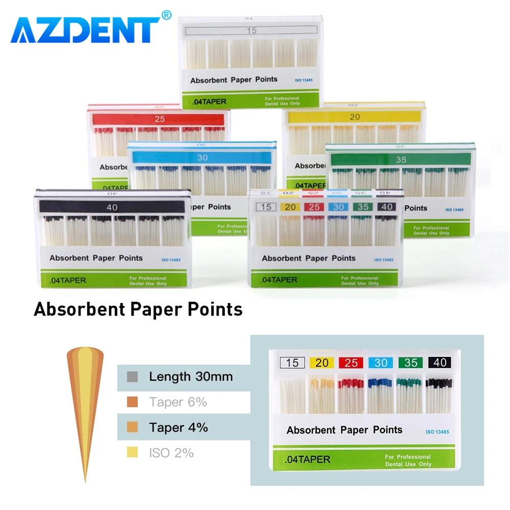 Punte Assorbenti In Guttaperca Azdent Per Canali Radicolari | Confezione Da 100 Pezzi Con Coni F1, F2 E F3