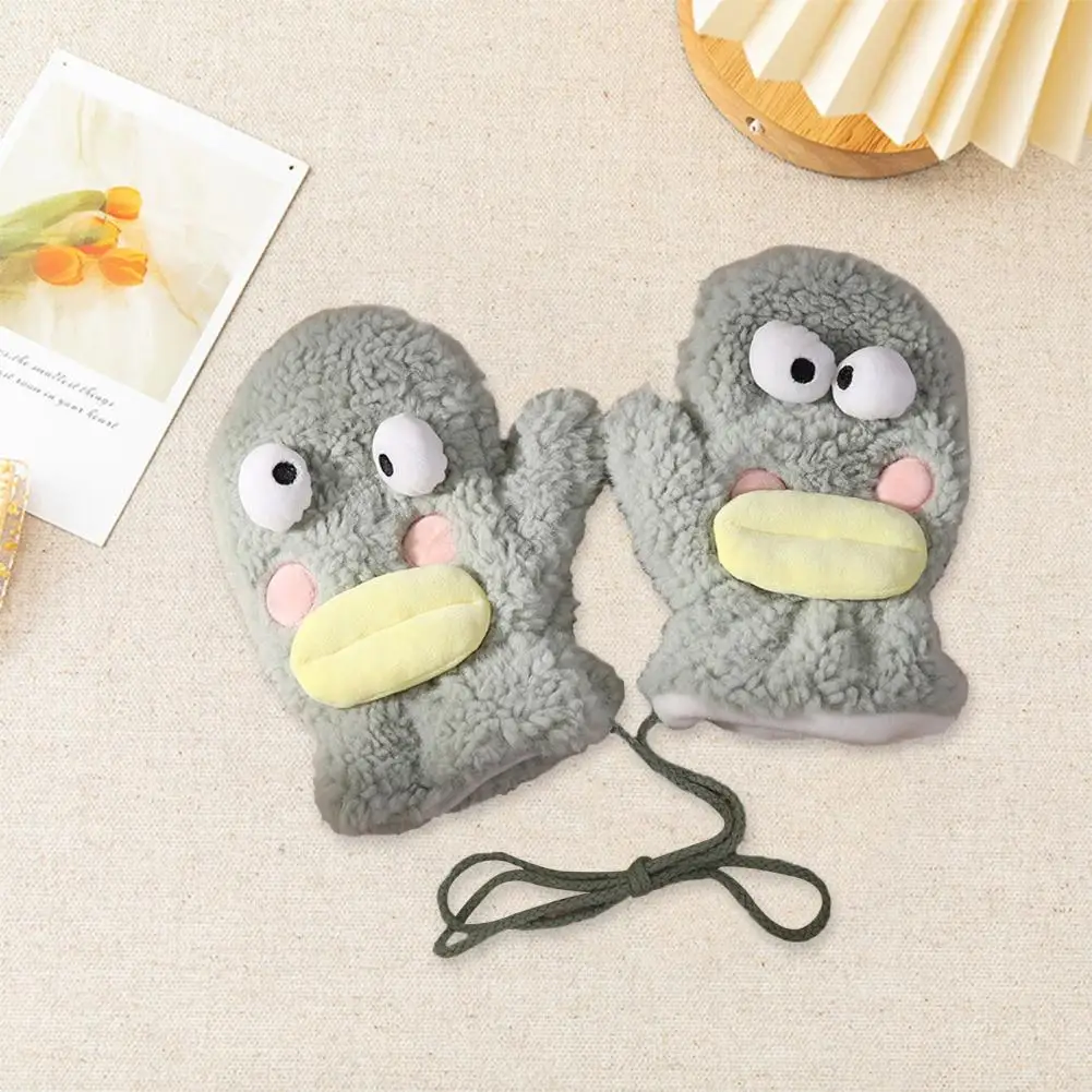 

Soft Warm Knitted Mittens Cozy Cute Winter Mittens for Girls Thick Plush Anti-lost Strap Windproof Soft Knitted Outdoor Gloves