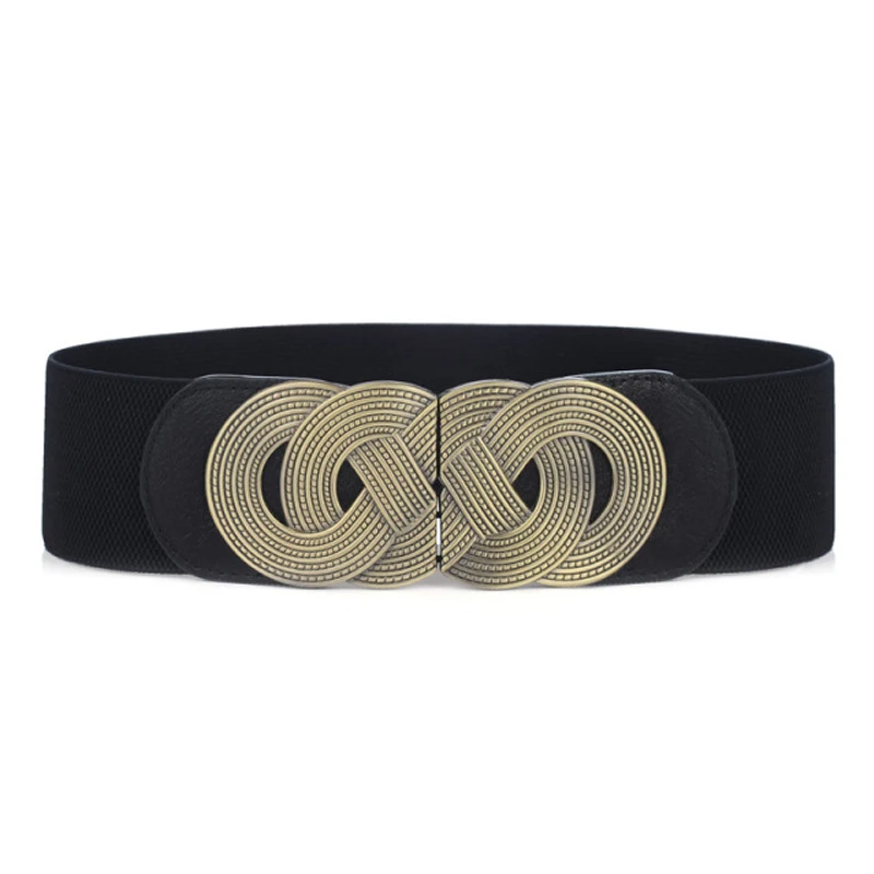 Cintura Elastica Vintage Donna Con Fibbia Intrecciata In Metallo - Larga 5 Cm, Taglie Dalla S Alla XXXL (Vita 66-104 Cm) - Regalo