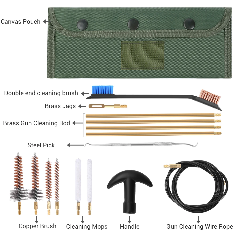 16Pcs Gun Cleaning Kit Weapon Cleaning Kit Rifle Brass Rod for .22/.30/5.56/7.62mm Barrel Cleaning Kit Airsoft Accessories