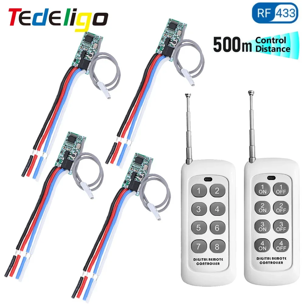 Tedeligo rf 433mhz Mini Interruptor de Controle Remoto dc 3.6v 6v 9v 12v 24v com Transmissor sem Fios de Longo Alcance de 500m Módulo 3a para Diy