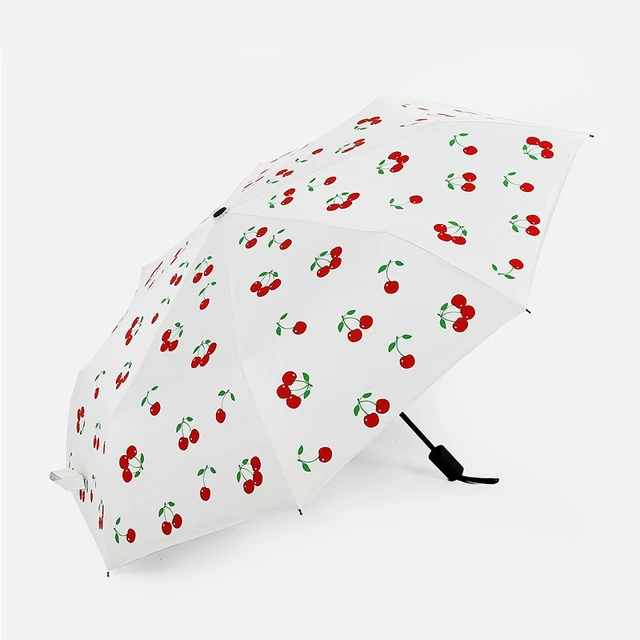 Paraguas con protección solar UV para hombre y mujer, sombrilla plegable con diseño frutas, cereza, sandía, tres pliegues, para sol y lluvia - AliExpress