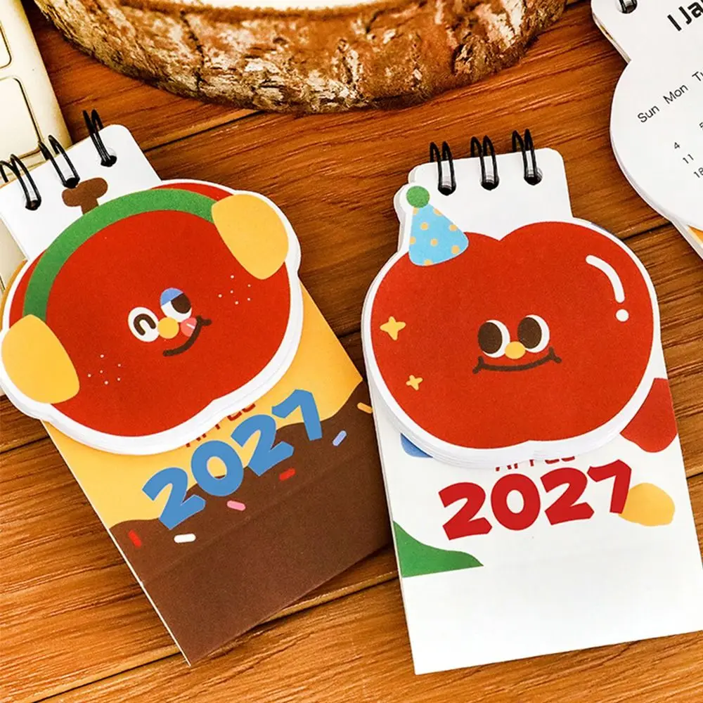 휴대용 애플 모양 2027년 책상 달력 미니 코일 바인딩 스탠딩 캘린더 플립 캘린더 가정/사무실 책상용