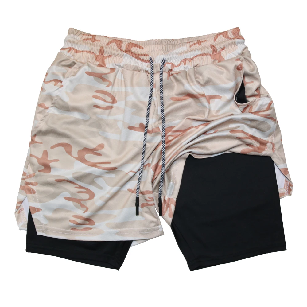 Baseball Shorts Gym Training Shorts Men's Fitness Double layered Fake Two Piece Tight Elastic Muscle Exercise Brothers Sports
