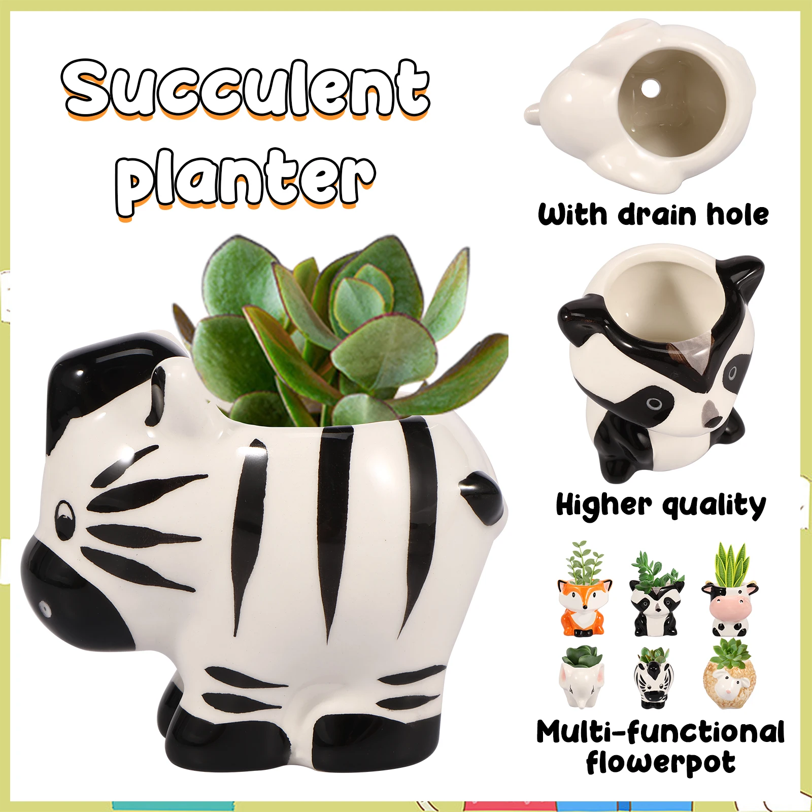 Ceramic Animal Shaped Succulent Planters with Drainage Hole