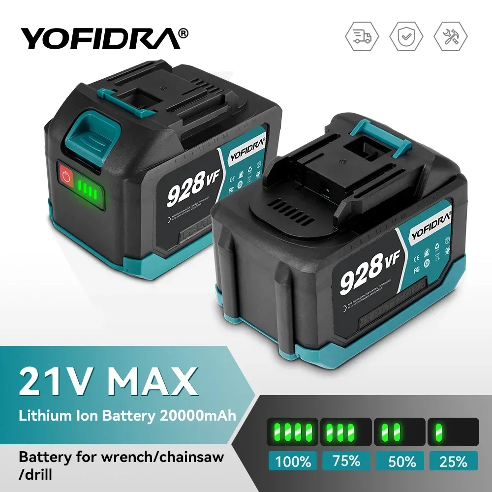 YOFIDRA Bateria Recarregável de Lítio 388VF 928VF 22500mAh 15000mAh Li-ion Compatível com Serra Elétrica Furadeira Chave de Impacto Ferramenta Elétrica