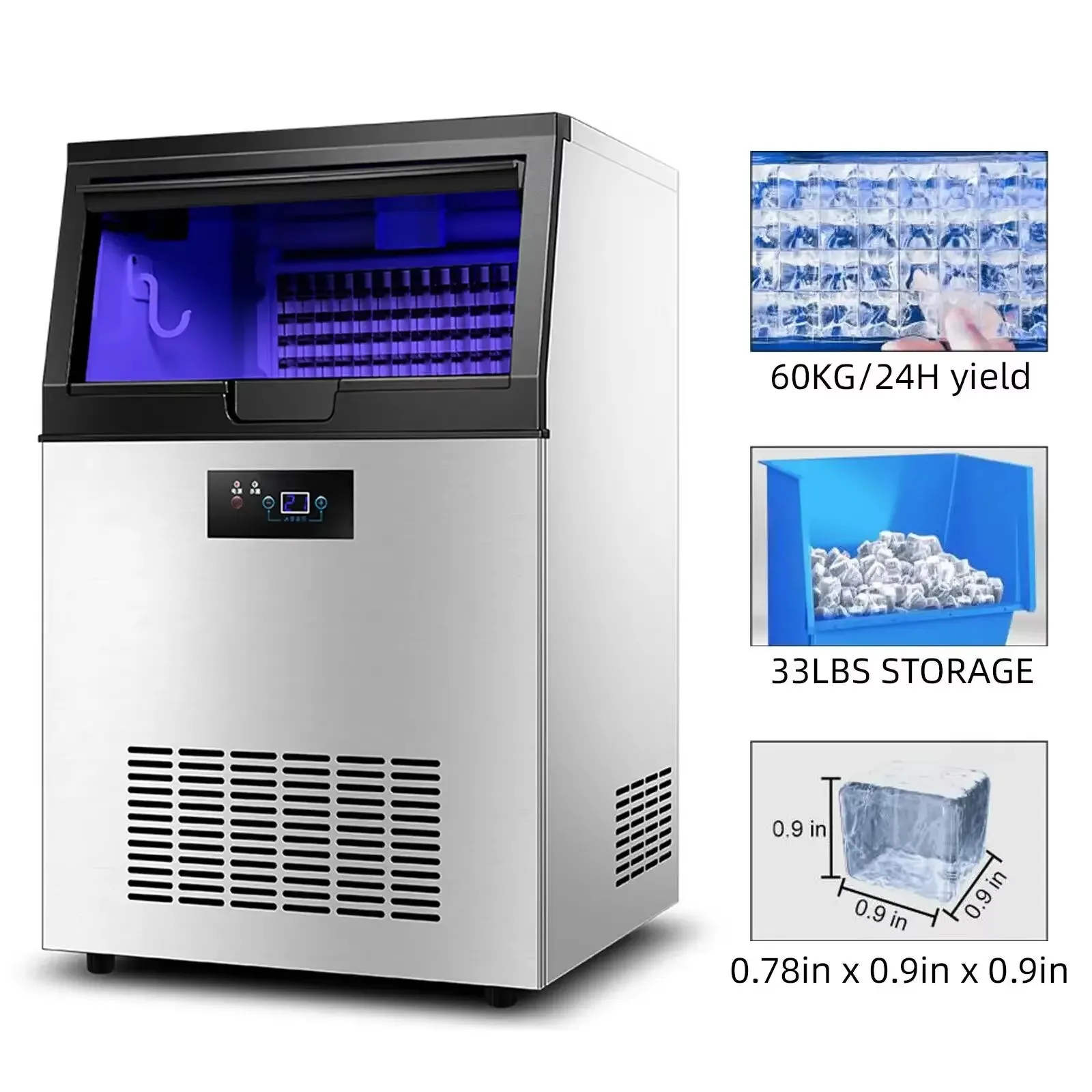 Vevor Commercial Ice Maker 60 Kg/H Ice Maker 220V adatto per la produzione di tè al latte e caffè