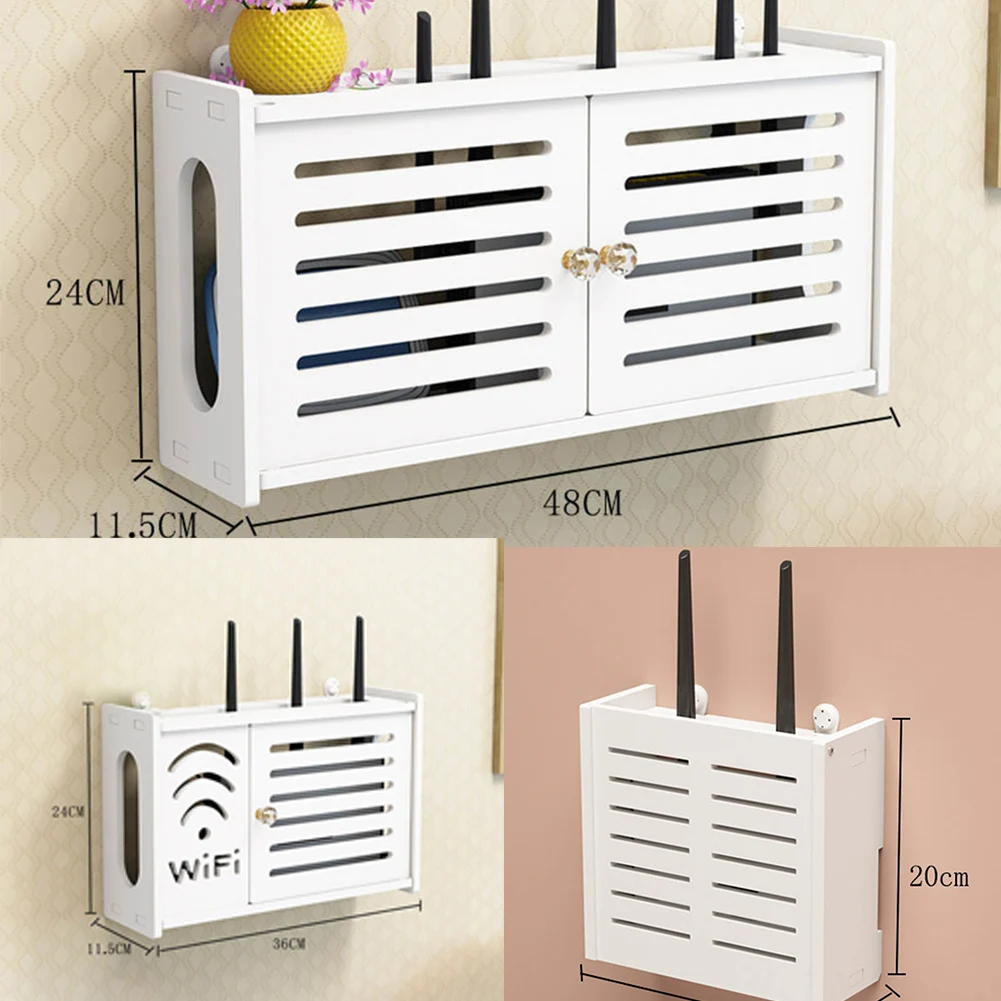 Wall Hanging Wireless Wifi Router Shelf Storage Box Plastic Organizer Box Cable Power Bracket Organizer Box Wall Decor Storage