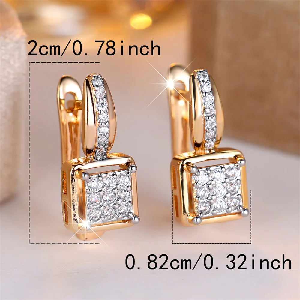Luxury Crystal White Stone Small Square Hoop Earrings For Women Vintage Gold Color Tiny Ear Buckle Wedding Jewelry Birthday Gift