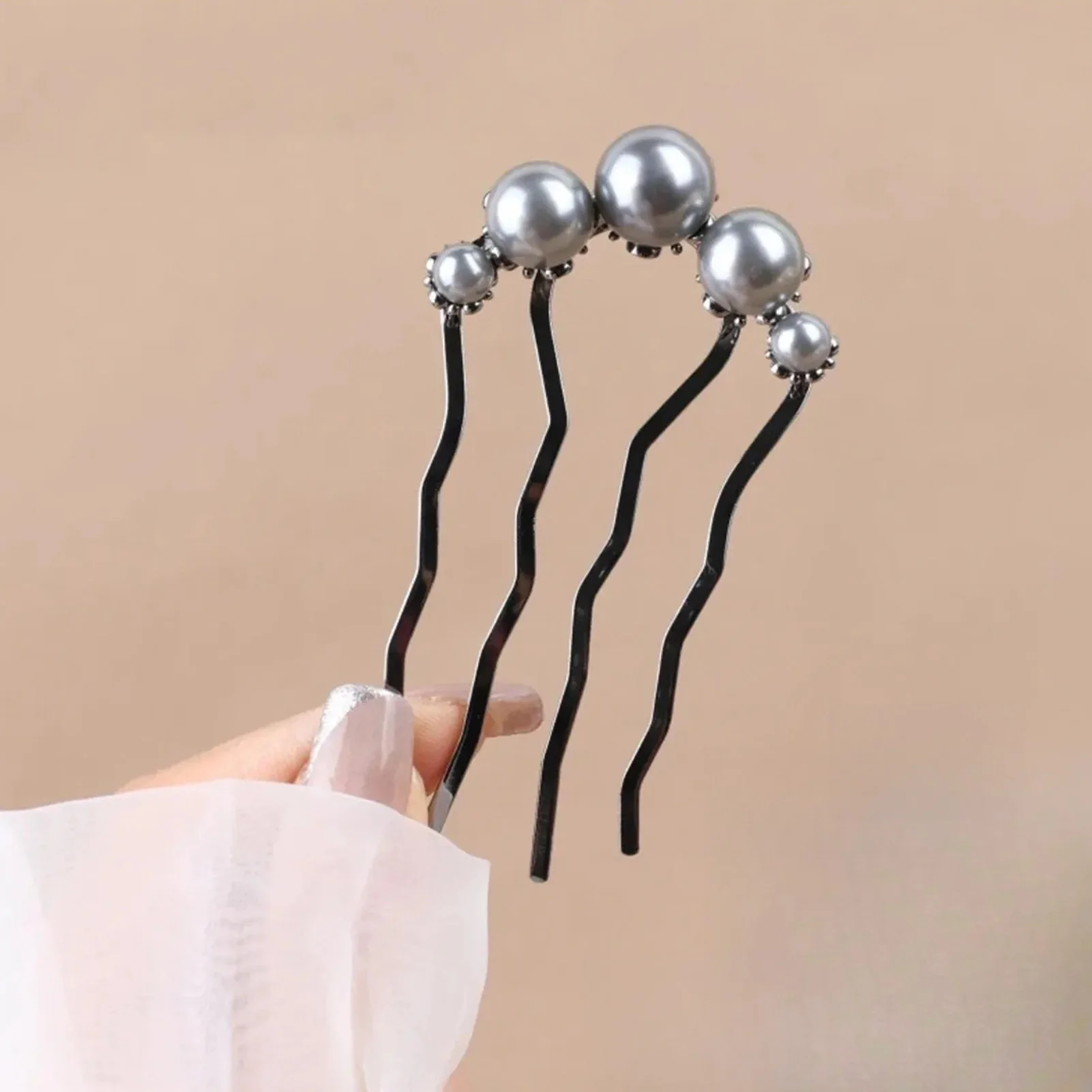 U-förmige Haarnadel für Frauen, trendiger, exquisiter Perlen-Haarstab, eleganter Schmuck, Haarnadel für Mädchen, trendiger Alltags-Haarschmuck – Detail 3