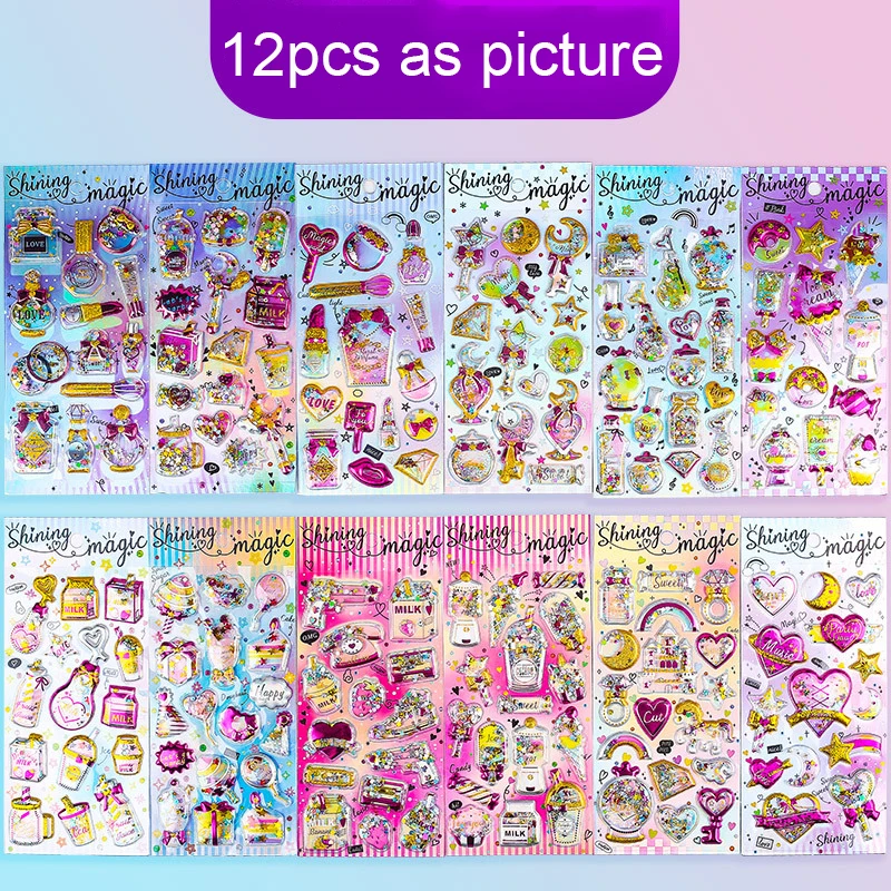 8sheets 3D Cartoon Sweet Hearts Stickers for Girls Kids Birthday Gift  Scrapbooking Teachers Reward Heart Shape