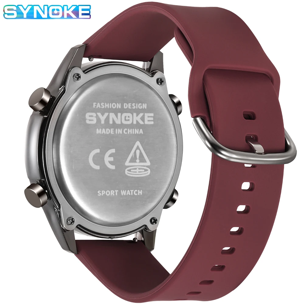 SYNOKE Men Outdoor Sports Multifunctional Waterproof Large Screen Display Luminous LED Digital For Men Fashion Silicon Watch 5