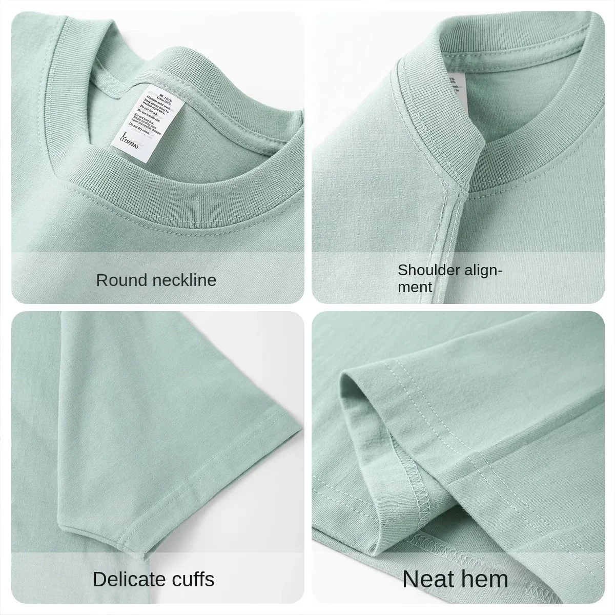 Summer Light Green Heavyweight Cotton Short Sleeve Loose Casual Tee