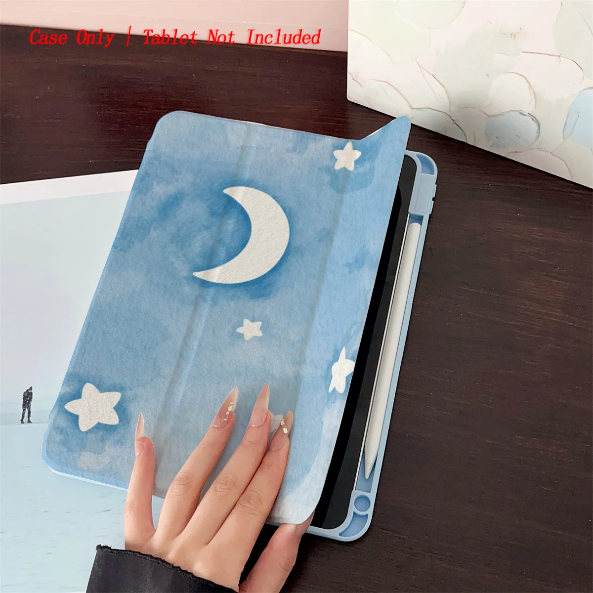 Dreamy Blue Background with White Moon and Stars iPad Case Cover