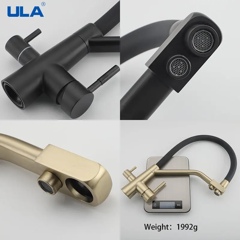 ULA Pull Out Kitchen Mixer Faucet Dringking Water Kitchen Gold Tap Hot Cold Water Sink Mixer Kitchen Faucet with Filter Tap