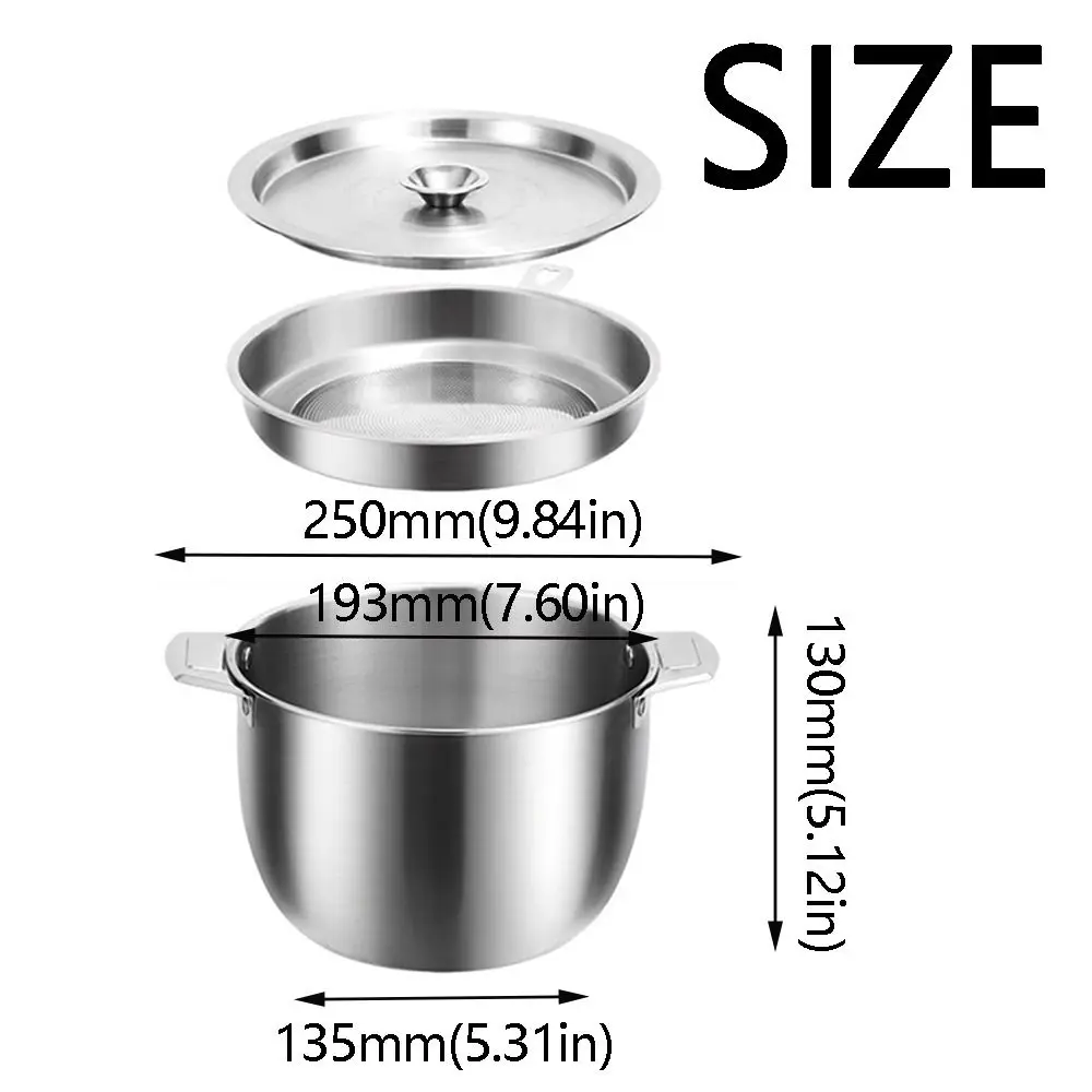 3L Oil Filter Pot Large Capacity Stainless Steel Stainless Steel Oil Can with Handle Heat Resistant Lard Strainer