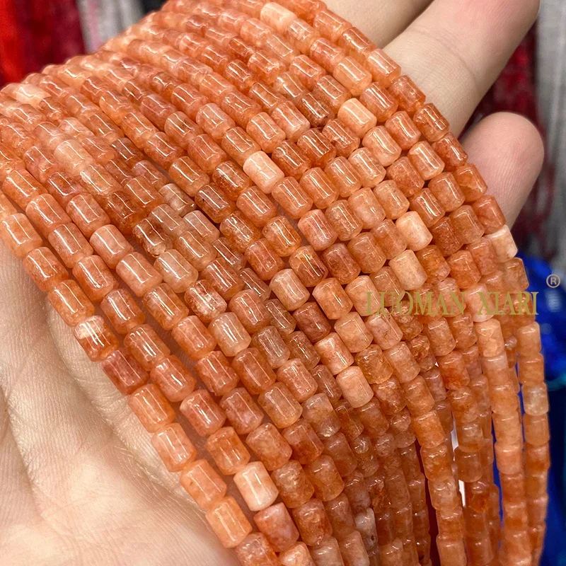 4x6MM Cylinder Natural Stone Orange Chalcedony Amber Angelite Loose Spacer Bead for Jewelry Making DIY Bracelet Accessories 15''